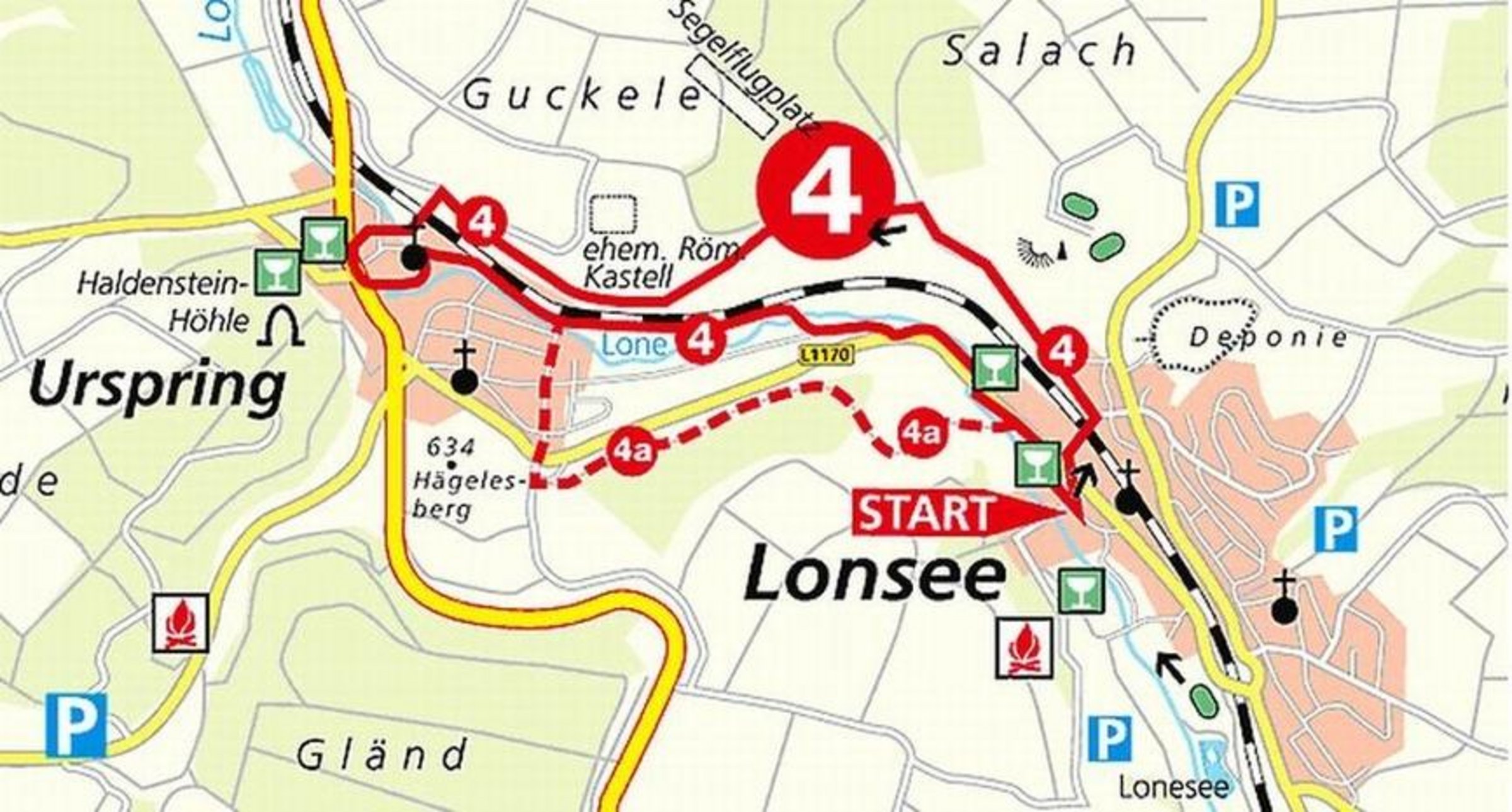 Karte Familienrundweg mit Erweiterungsstrecke 4a