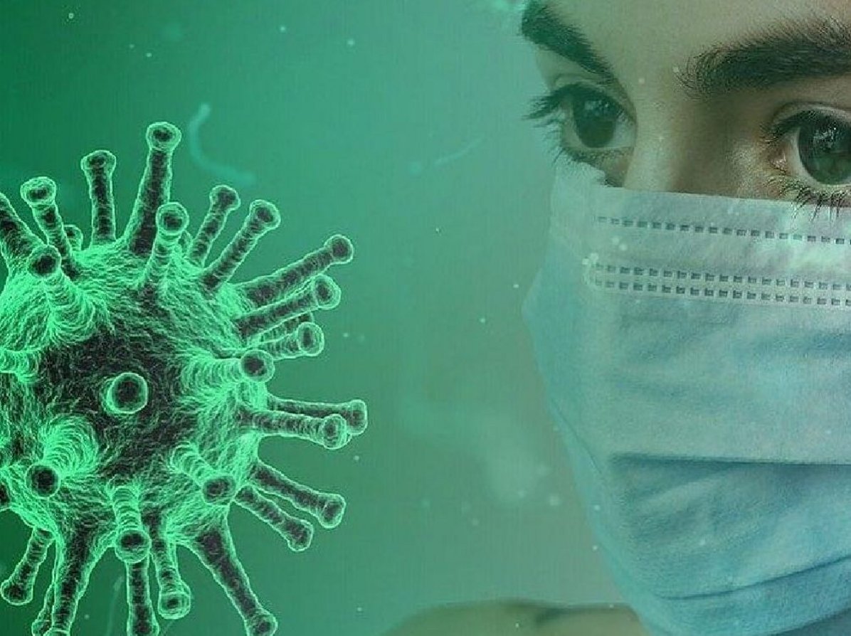 Corona Virus und Frau mit Maske